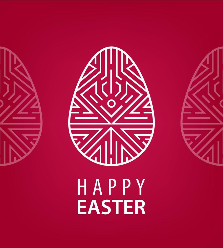 Vector easter egg with linear geometric decor on red background.