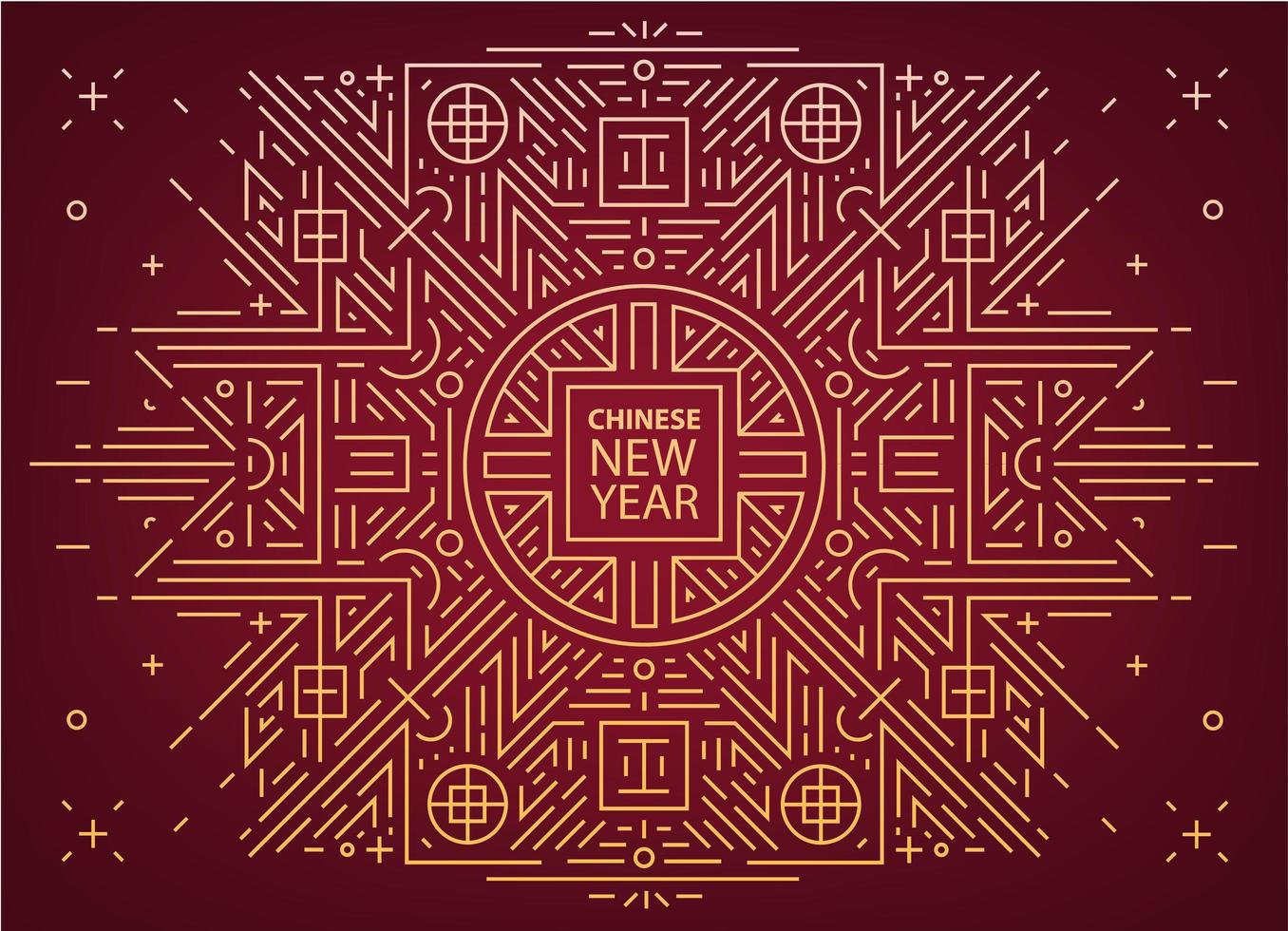 Chinese New Year, geometric abstract background, design template. Linear illustration, ornament vector