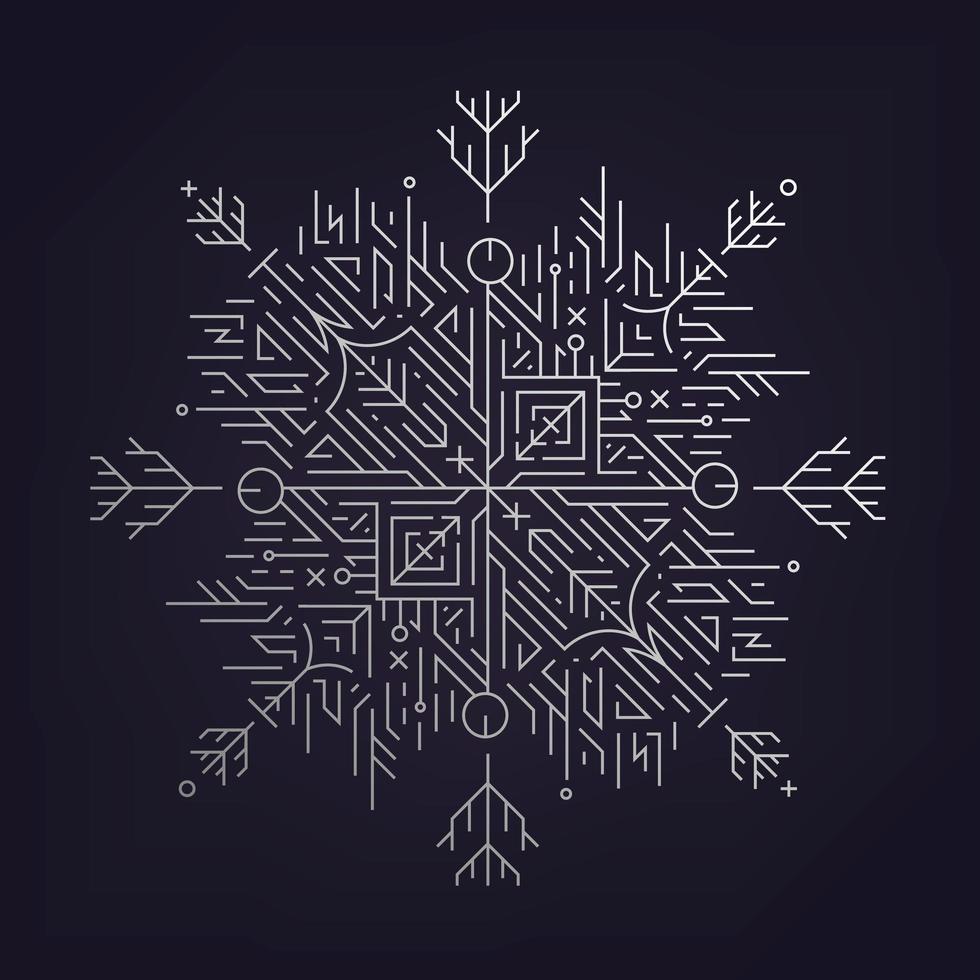 Vector abstract linear snowflake, artdeco christmas, new year sign. Gradient silver artdeco holiday card, logo, poster, deisgn element