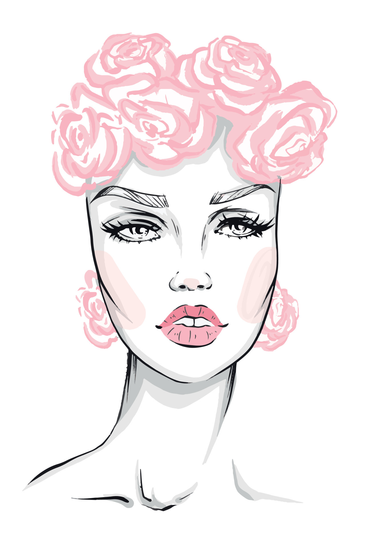 Hand-drawn fashion illustration of woman's face on white background. Beauty  art of girl with natural makeup. Fashion drawing sketch of an elegant  portrait. Romantic woman face with long eyelashes 5251300 Vector Art