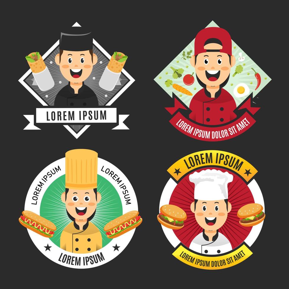 chef with junkfood mascot badge set collection vector