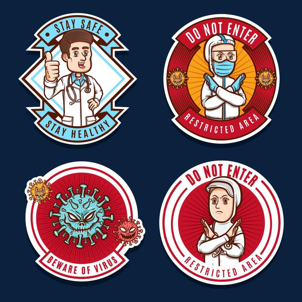 beware of viruses diseases badge set collection vector