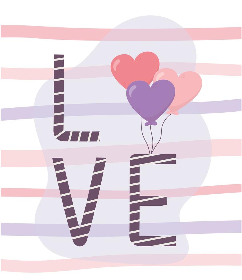feliz día de san valentín letras amor globos en forma de corazón vector