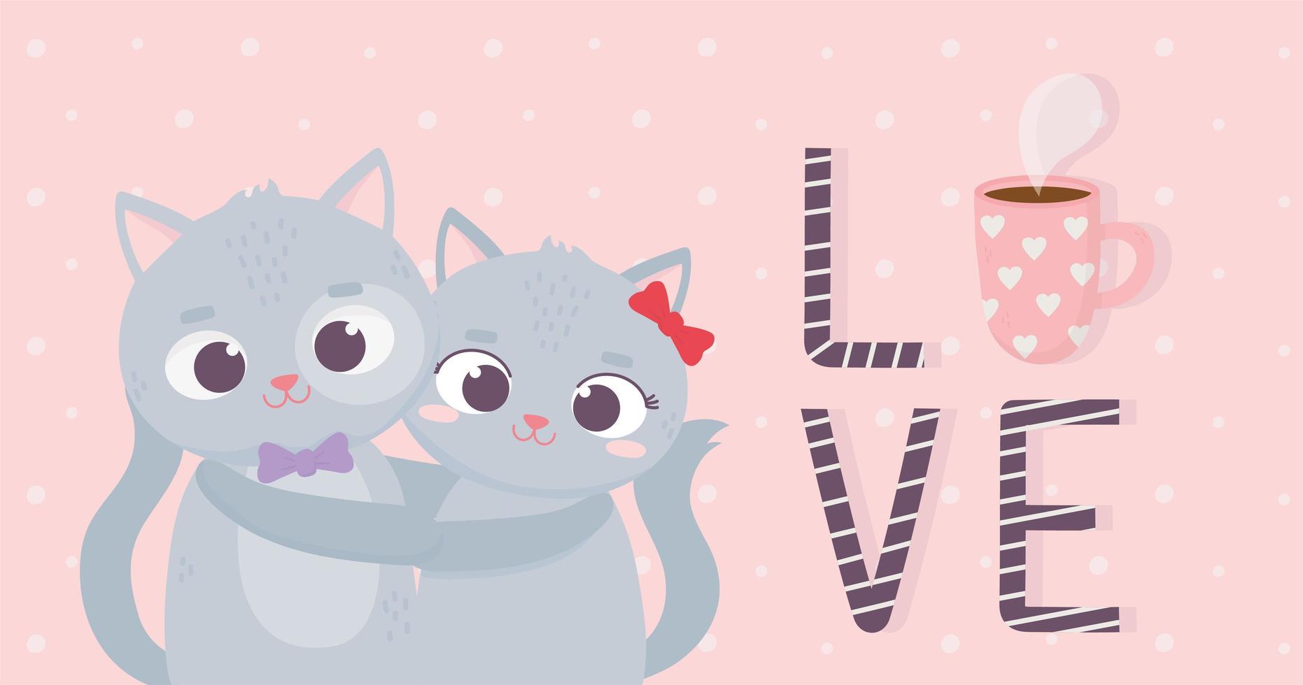 feliz día de san valentín linda pareja abrazó gatos amor vector