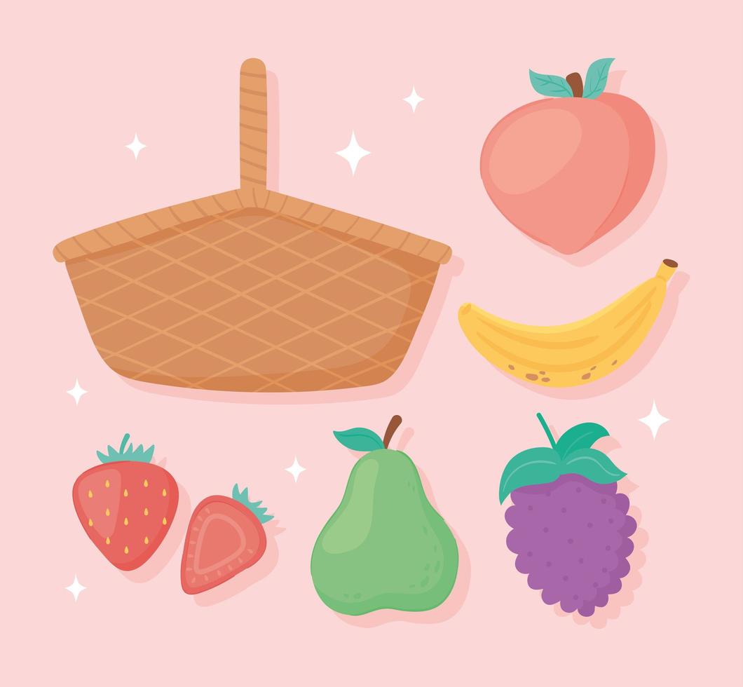 icons basket and fruits vector