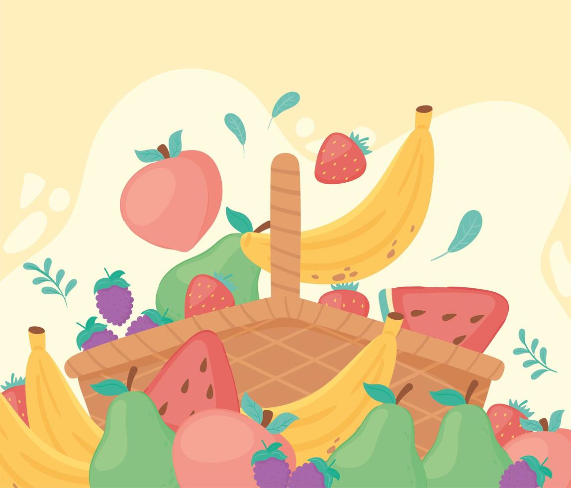 canasta llena de frutas vector