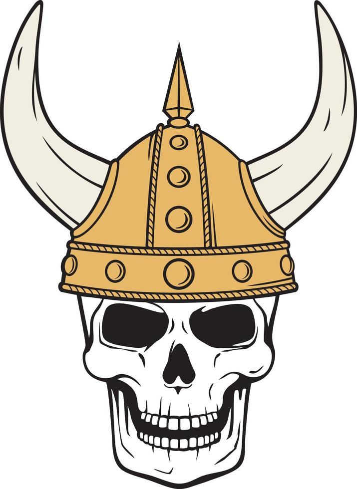 Human skull and Viking helmet vector illustration