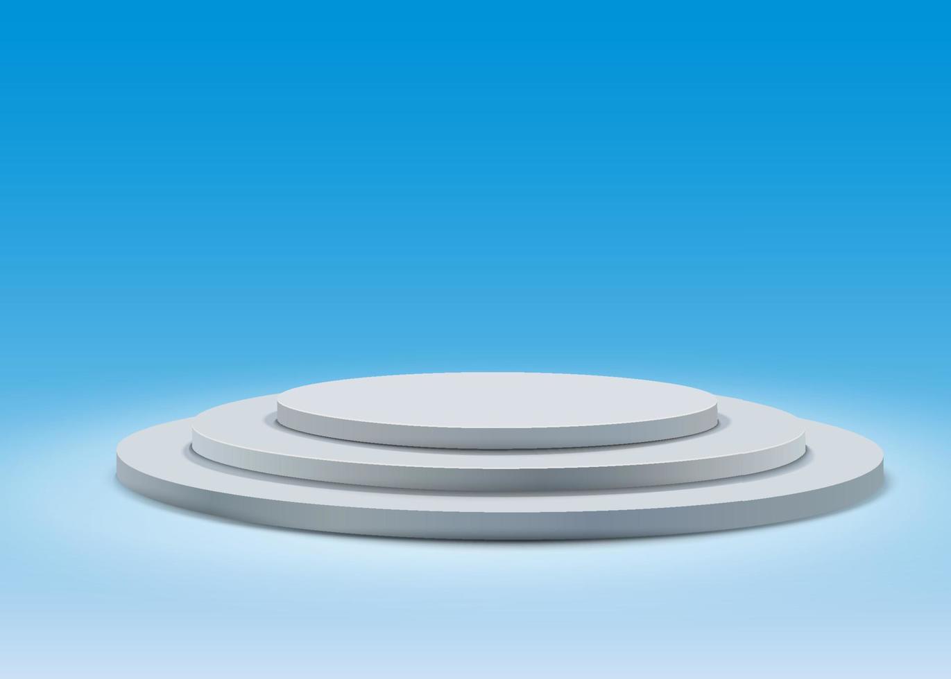 Gray round podium with spotlights on blue background. vector