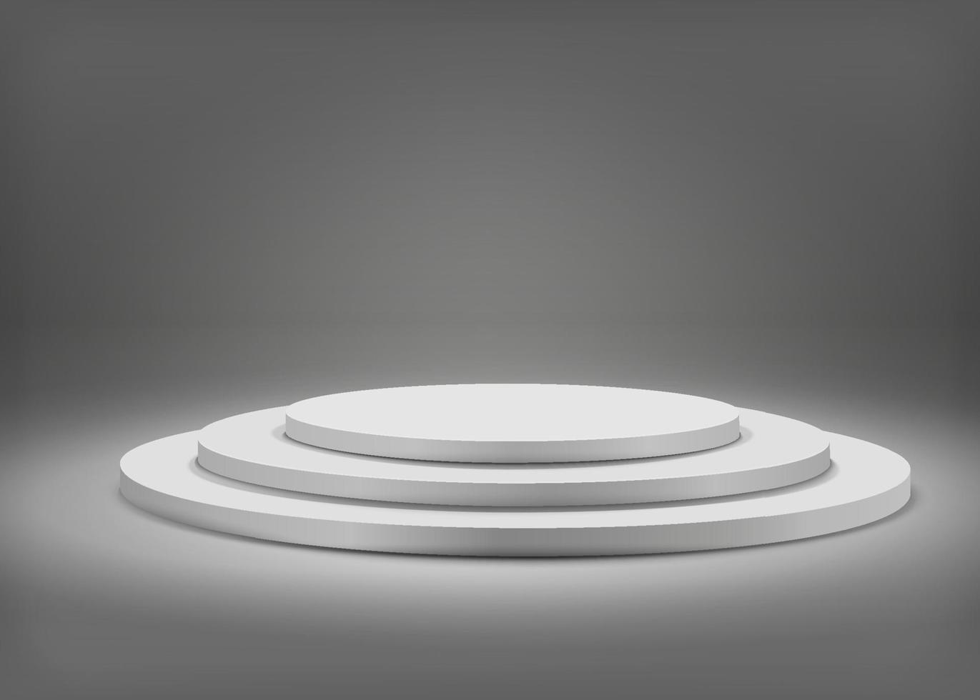 Tree step gray round podium on  grey background. vector