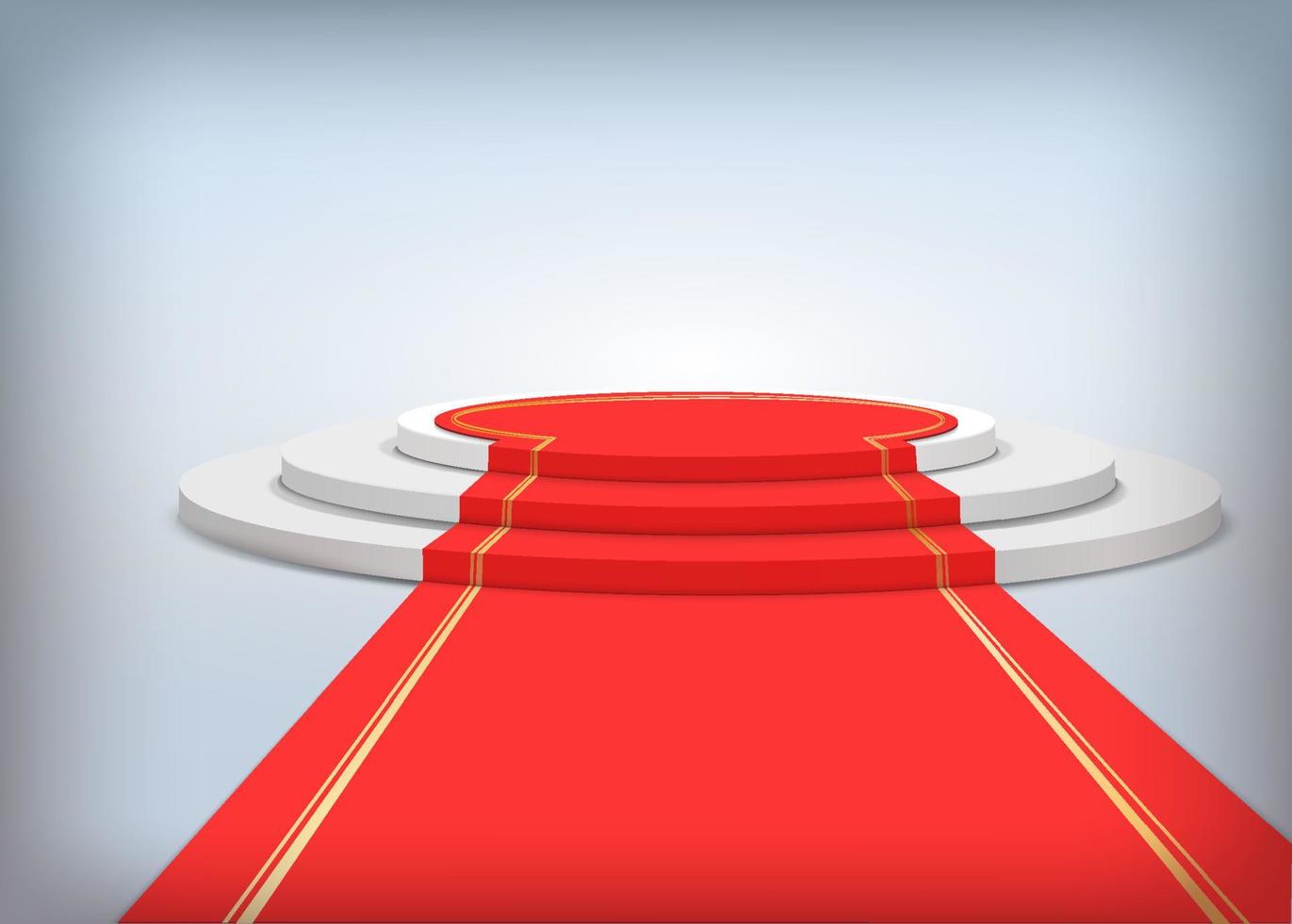 RRound podium with red carpet. Realistic vector illustration.