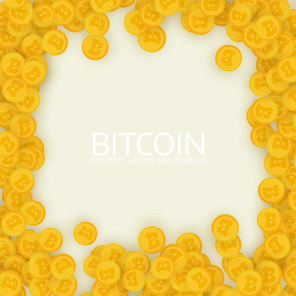 Scattered gold bitcoins. Flat design. vector