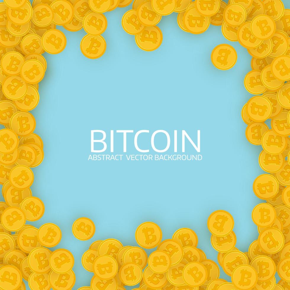 Scattered gold bitcoins. Flat design. vector