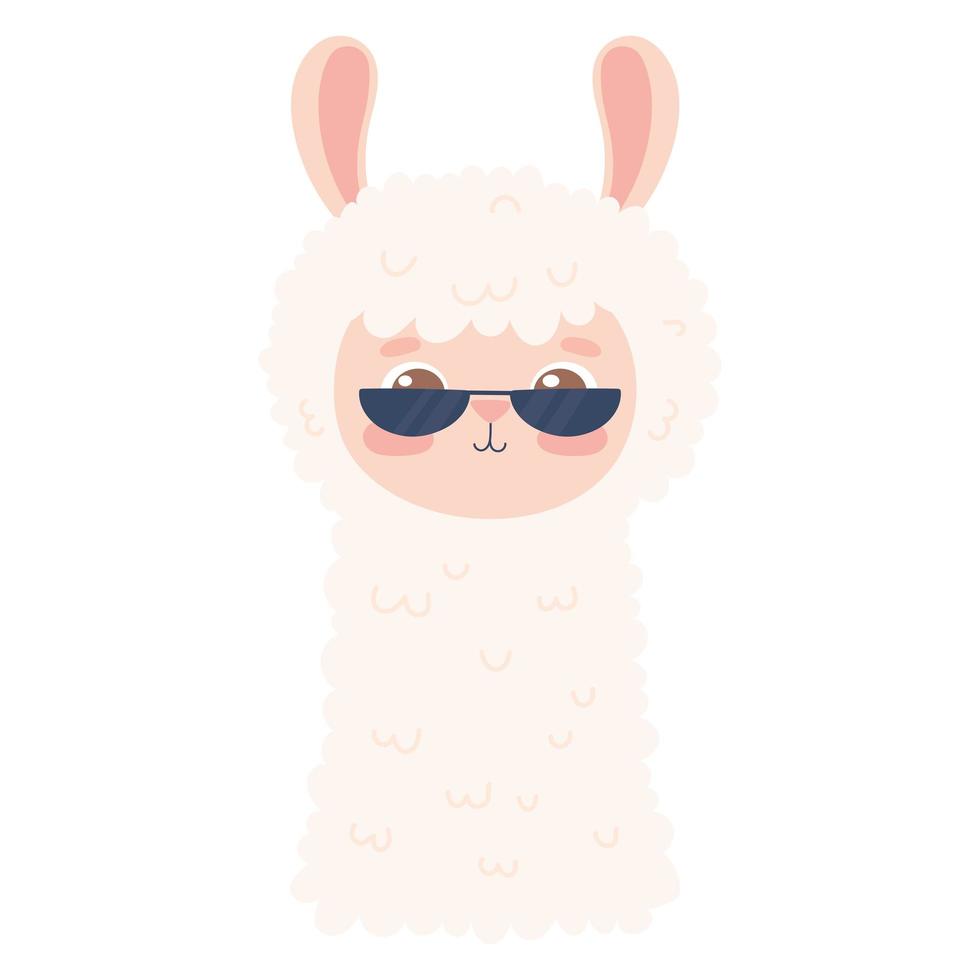 cute llama with sunglasses vector
