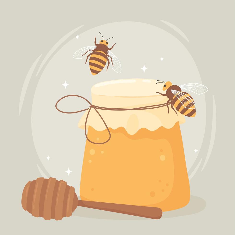 bees and jar honey vector