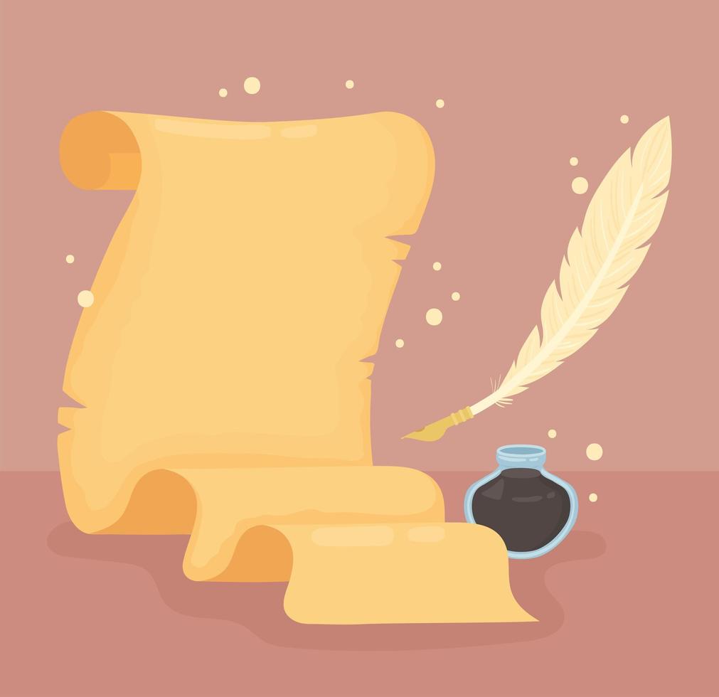 parchment paper and feather vector