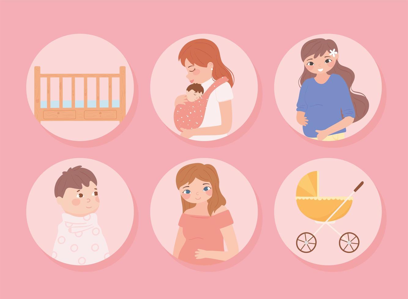 motherhood icons set vector