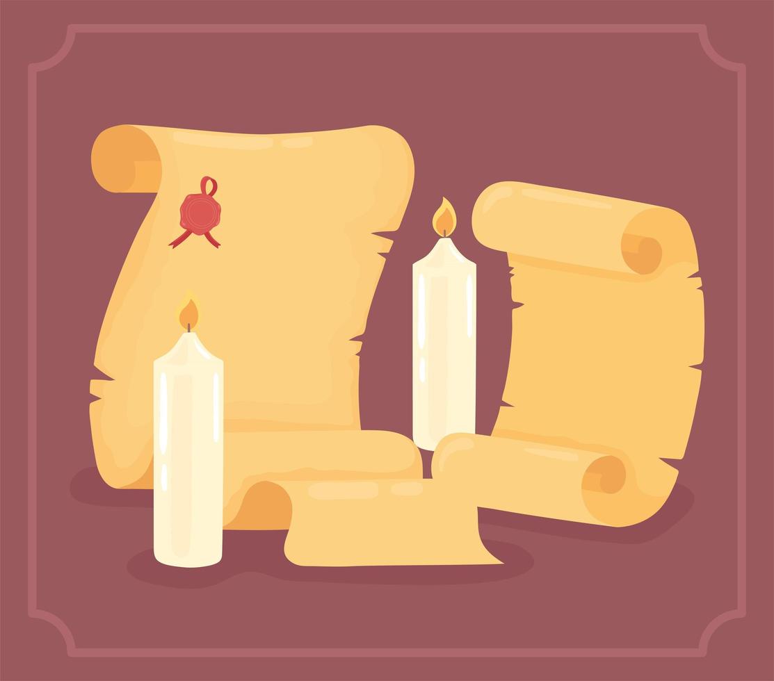 parchment papers and candles vector