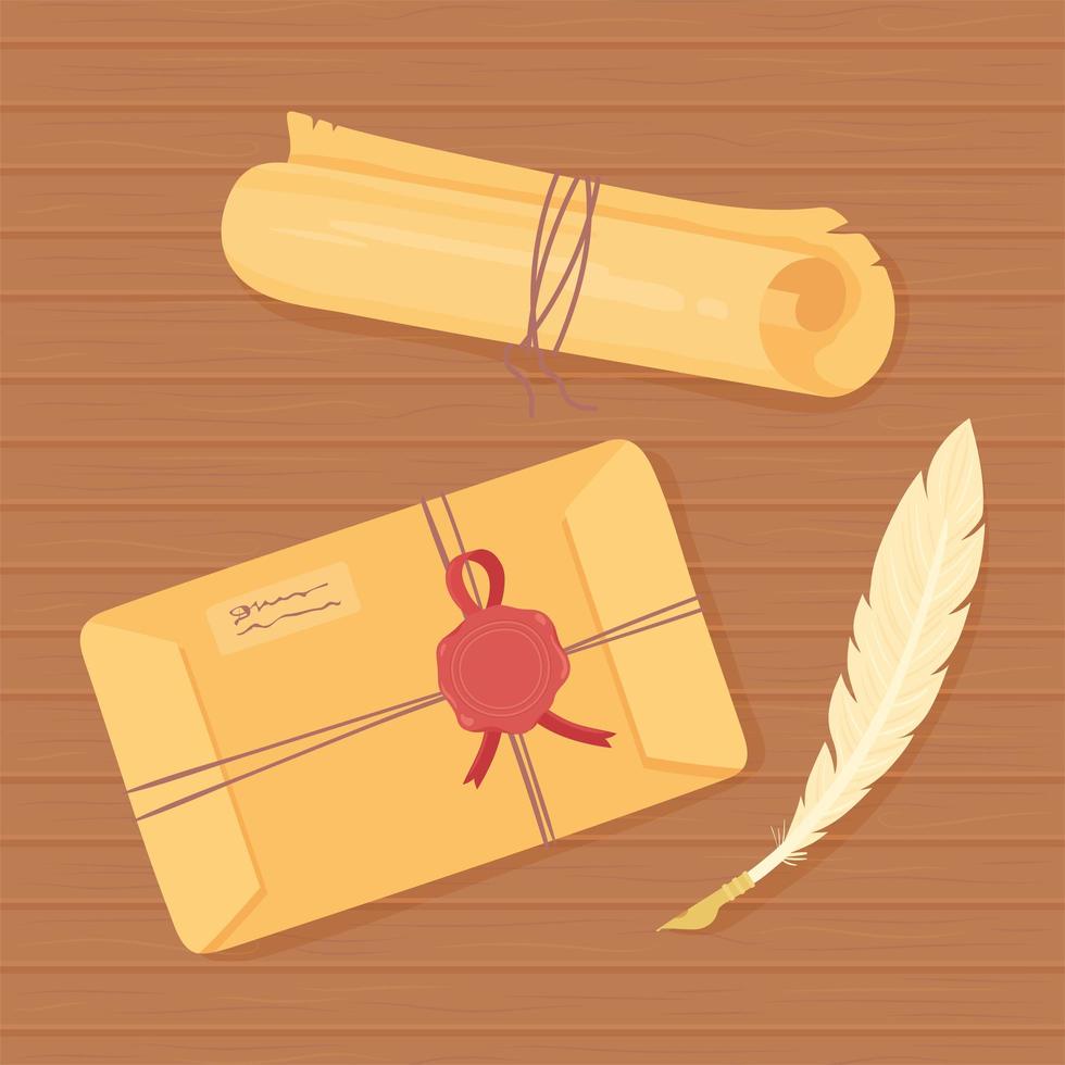 roll parchment and feather vector