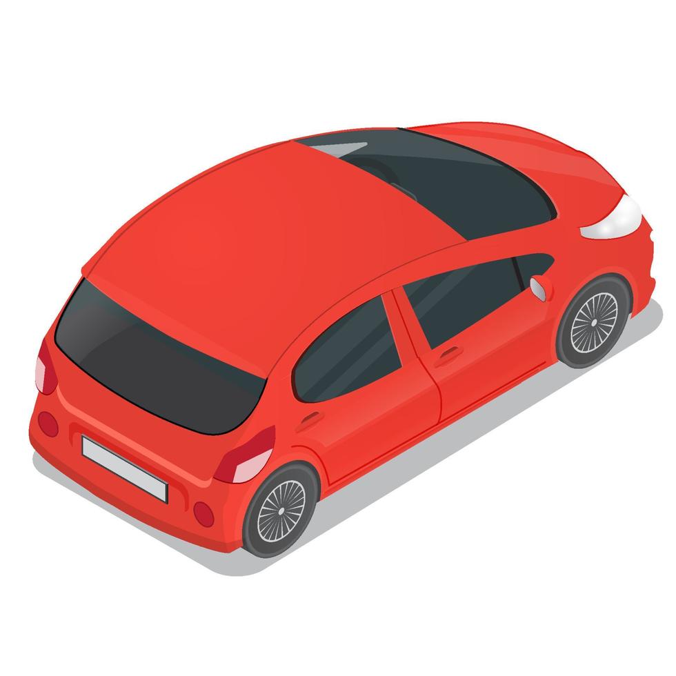 Isometric  red hatchback. vector