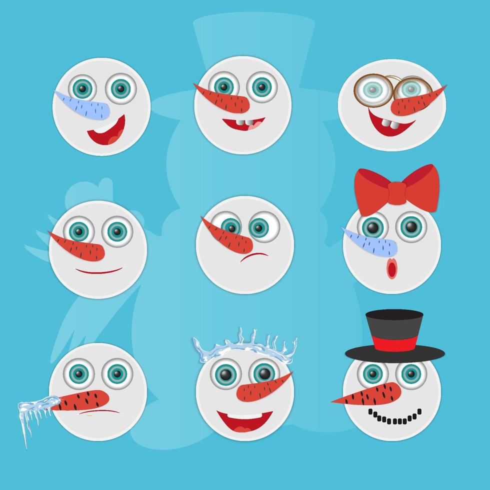 Cute snowmen head emotion vector avatars se