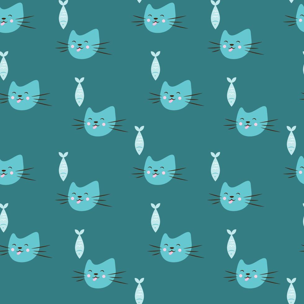 Seamless vector pattern with cute cats and yummy fish