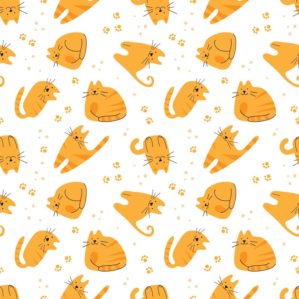 Seamless vector pattern with cute cats and paws