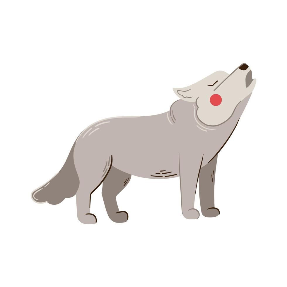 Cute wolf vector, forest animal illustration. Grey wolf hand drawn wild animal vector