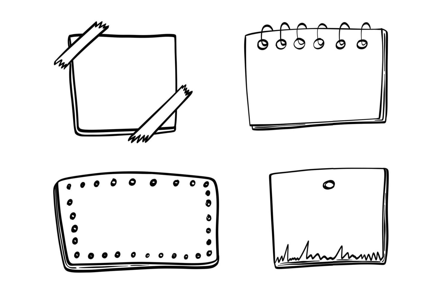 Doodle notes hand drawn vector illustration. Empty notes collection