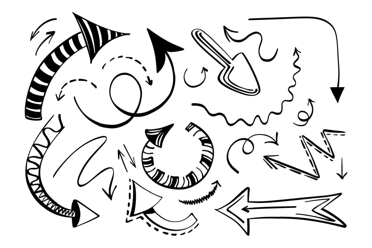 Arrow set doodle vector illustration. Hand drawn collection of direction arrows