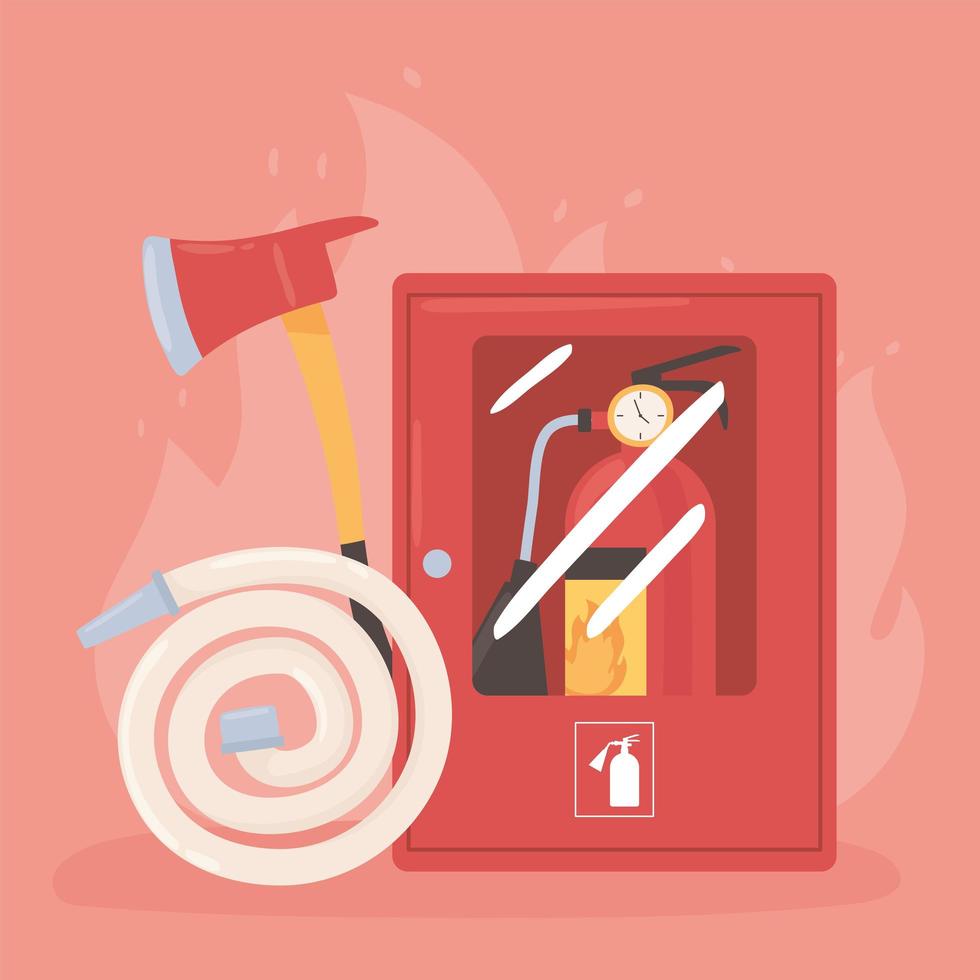 fire extinguisher hose and axe vector