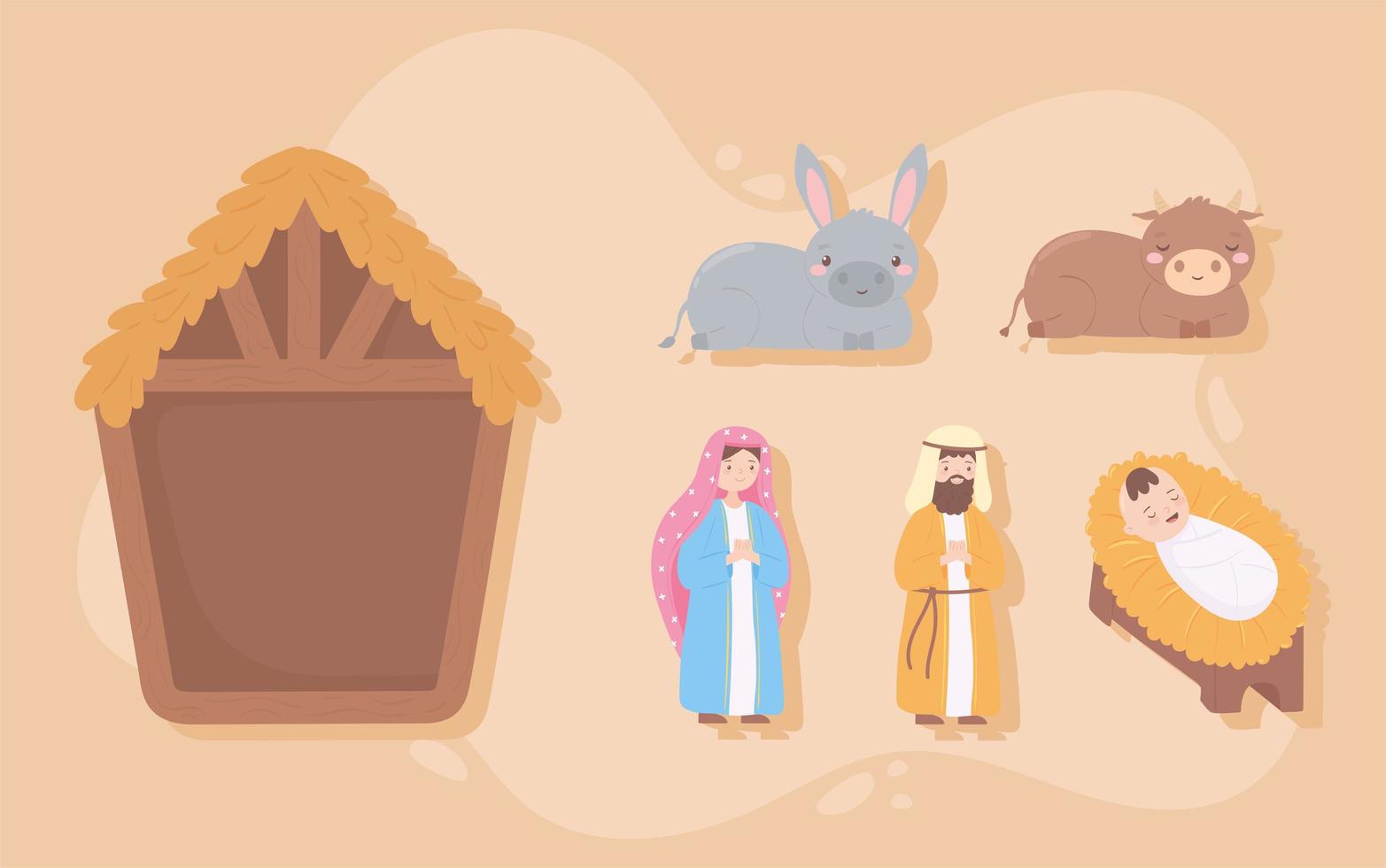 nativity manger icons set vector