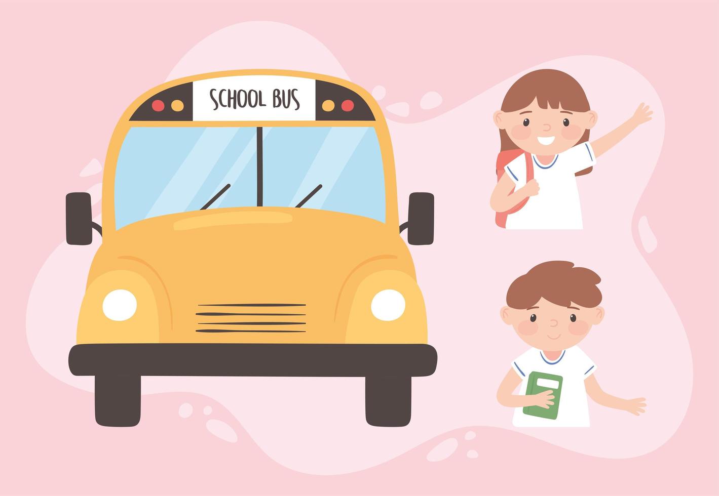 school pupils and bus vector