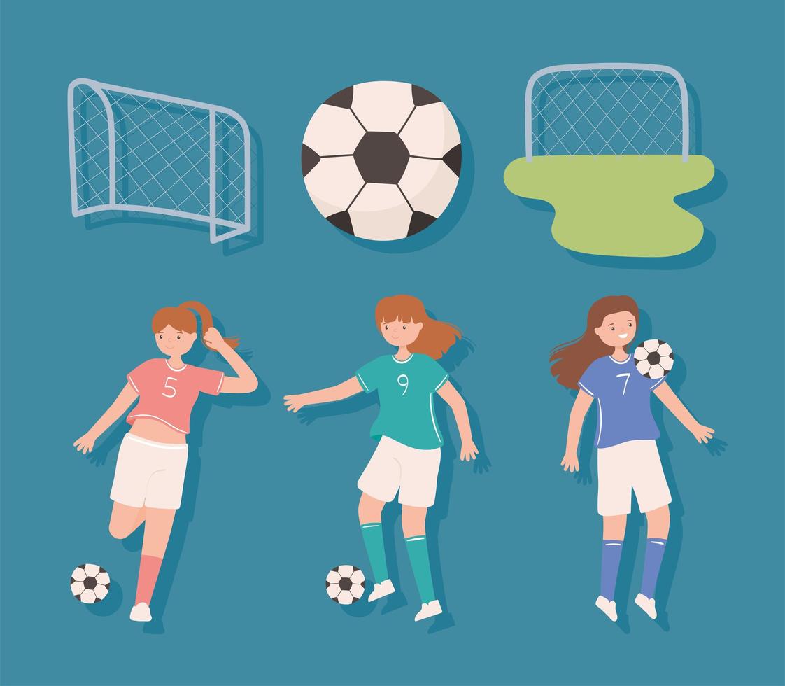 soccer female icons vector