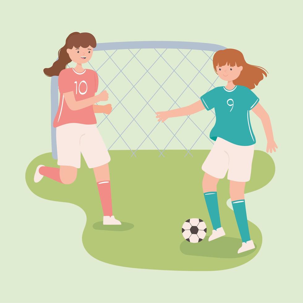 mujeres jugando futbol vector