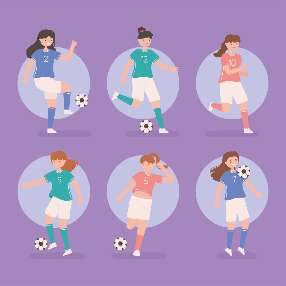 set of soccer women vector