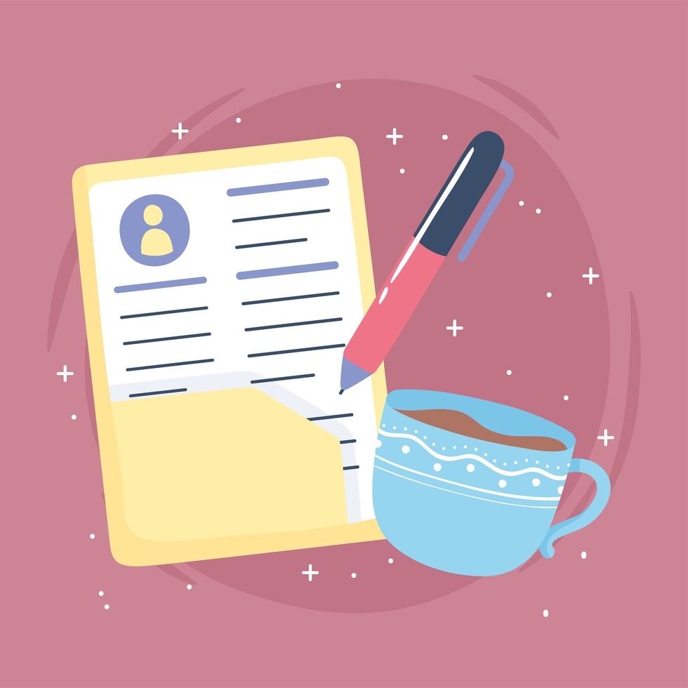 CV pen and coffee cup vector