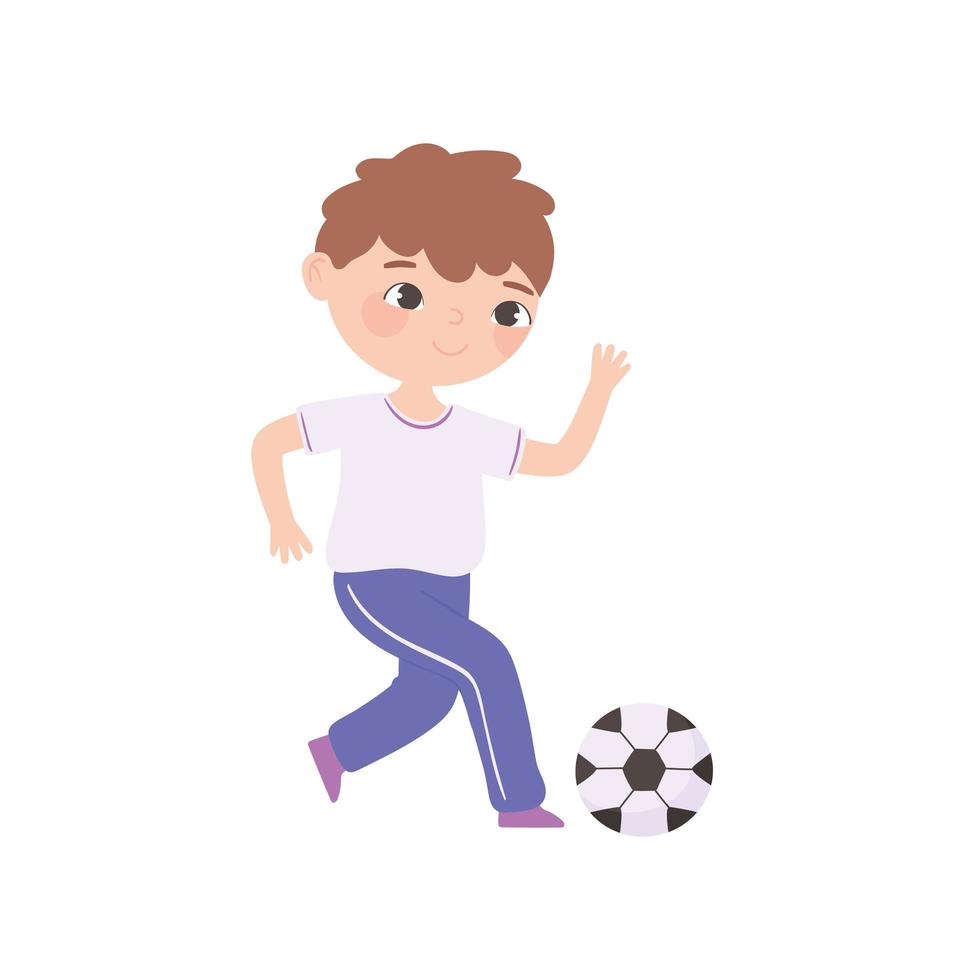 niño jugando futbol vector