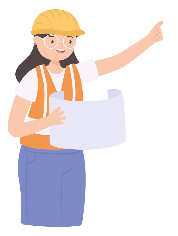 female engineer with blueprints vector