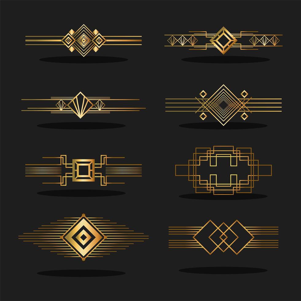 black background art deco frames vector