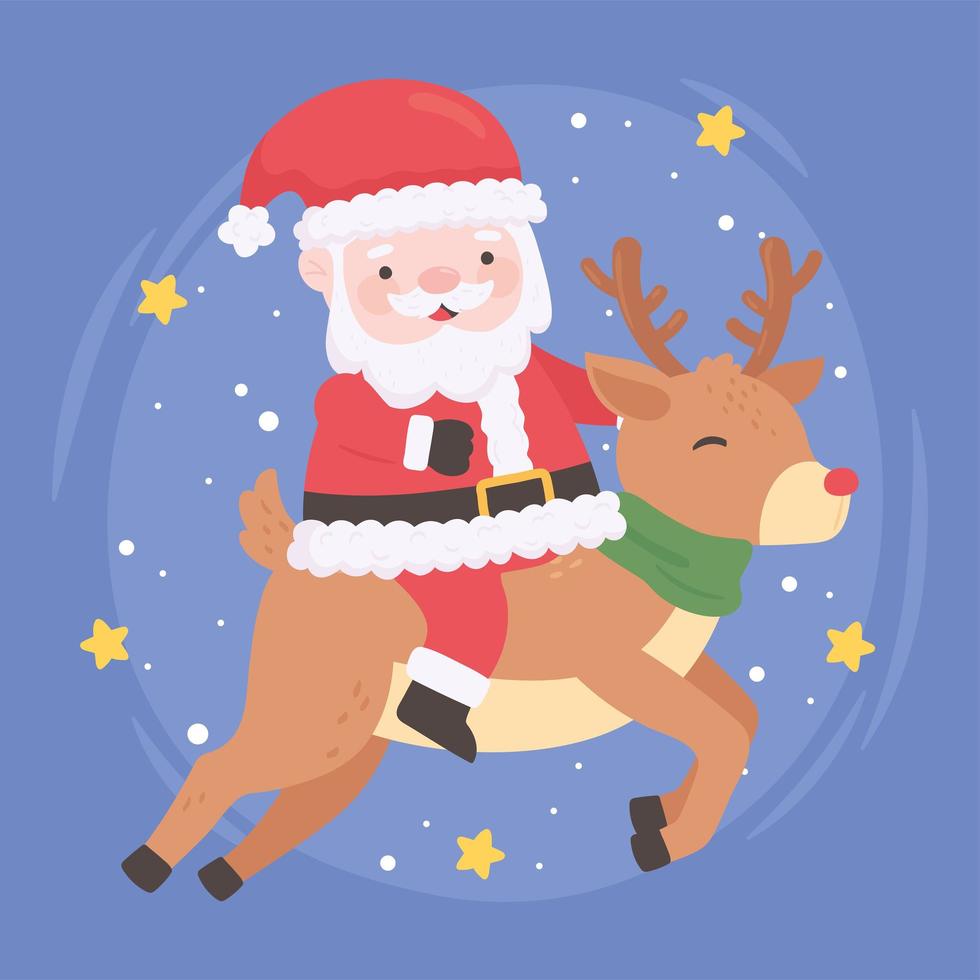 happy santa and reindeer vector