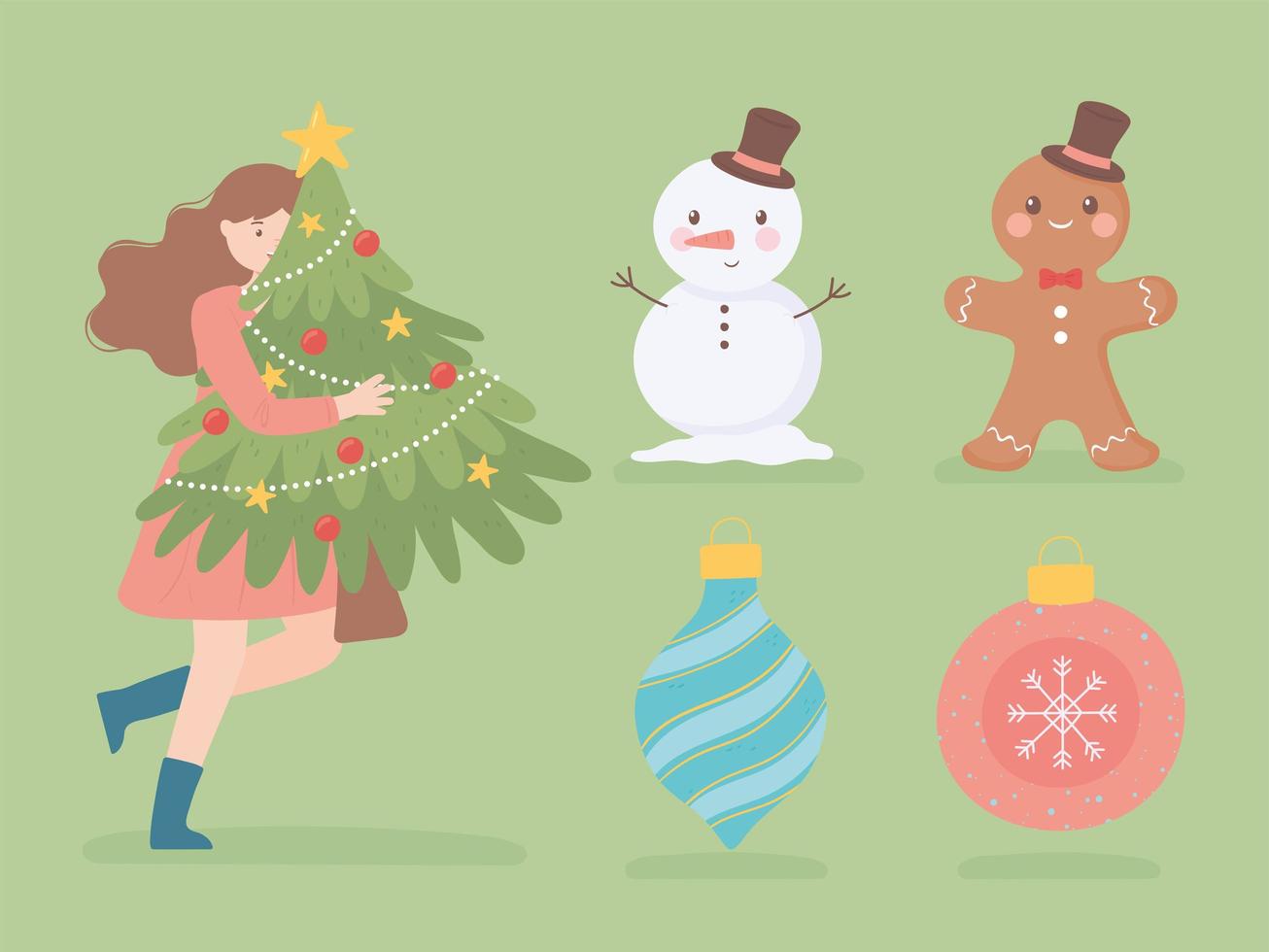 christmas girl, set vector