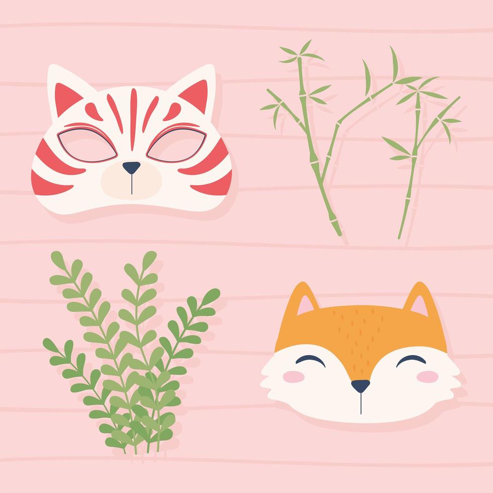 animals faces and plants vector