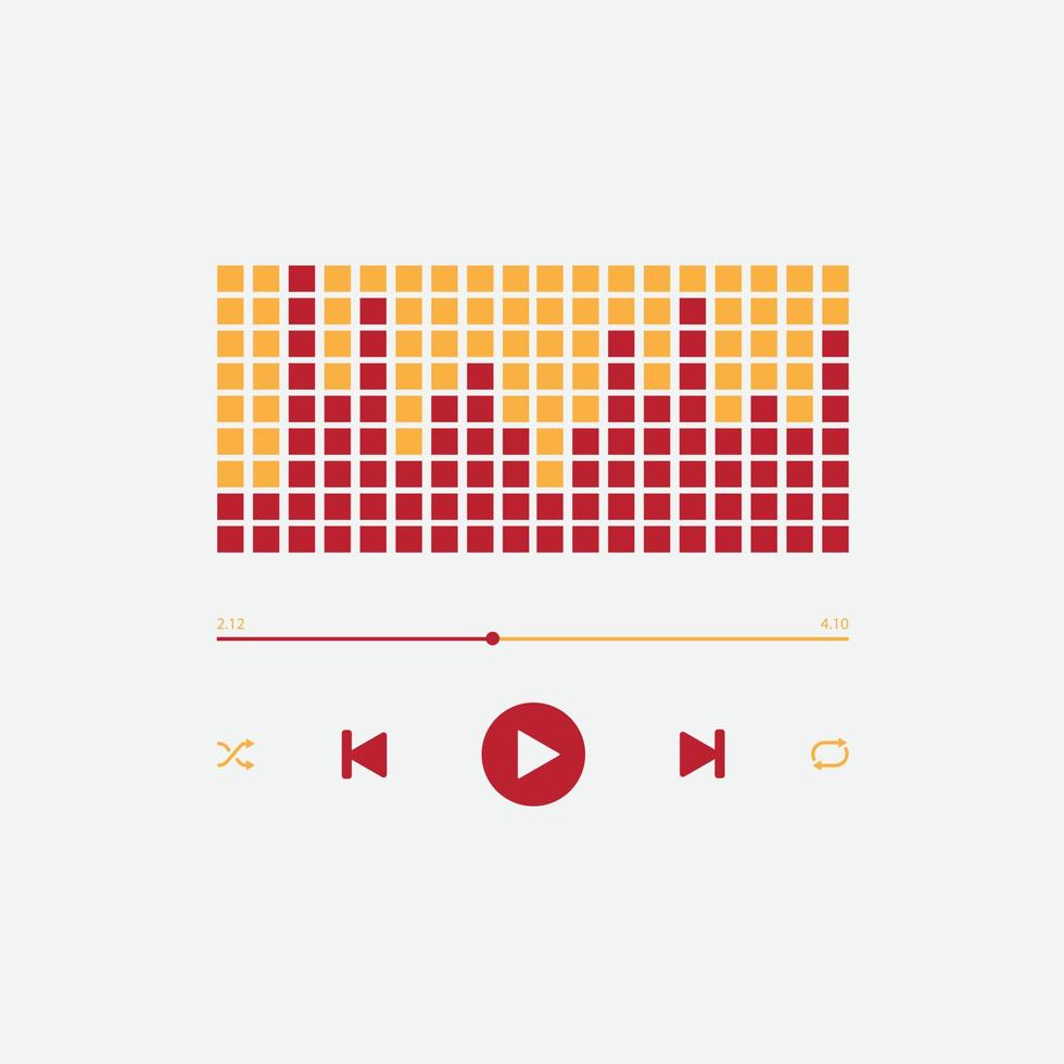 icon media music player with simple Audio equalizer view in vector. modern playback of music application. multimedia navigation on smartphone device. Free Vector. Red and orange color vector