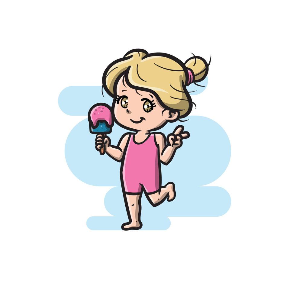 Cute Girl at The Beach in Summer Time vector