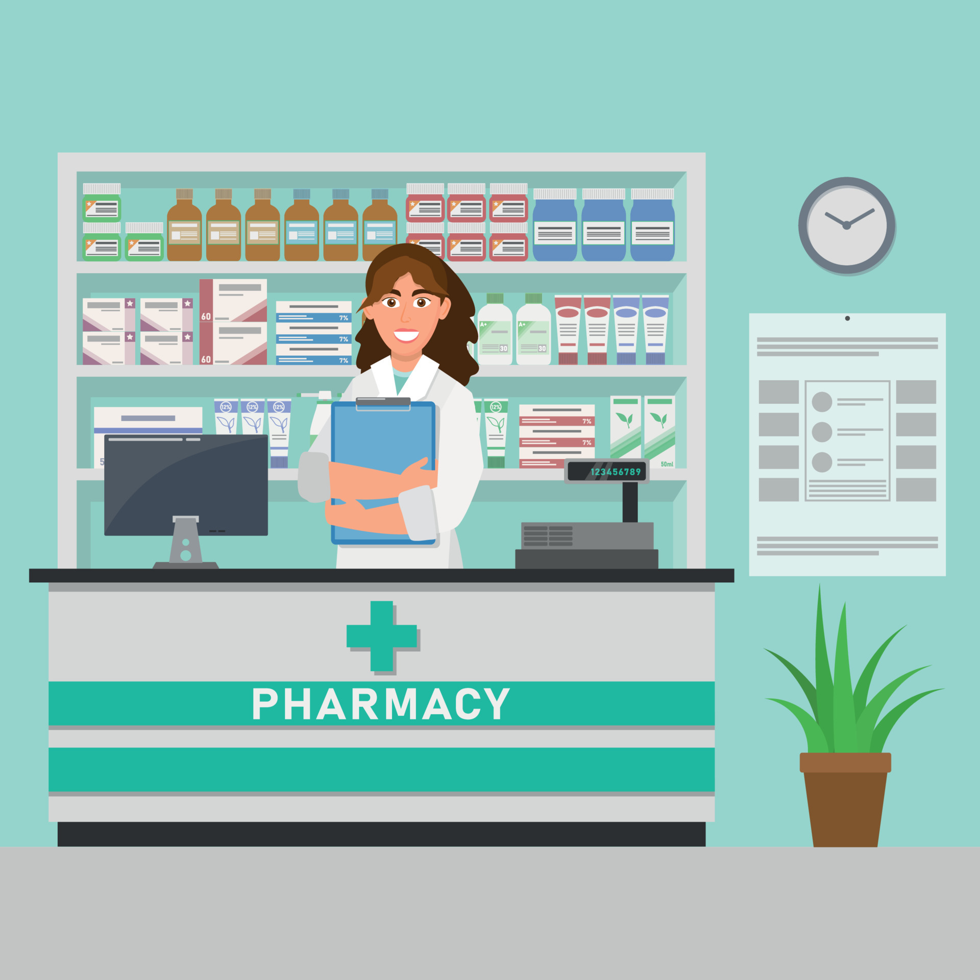 Pharmacy Store and Doctor pharmacist. Woman pharmacist holding ...