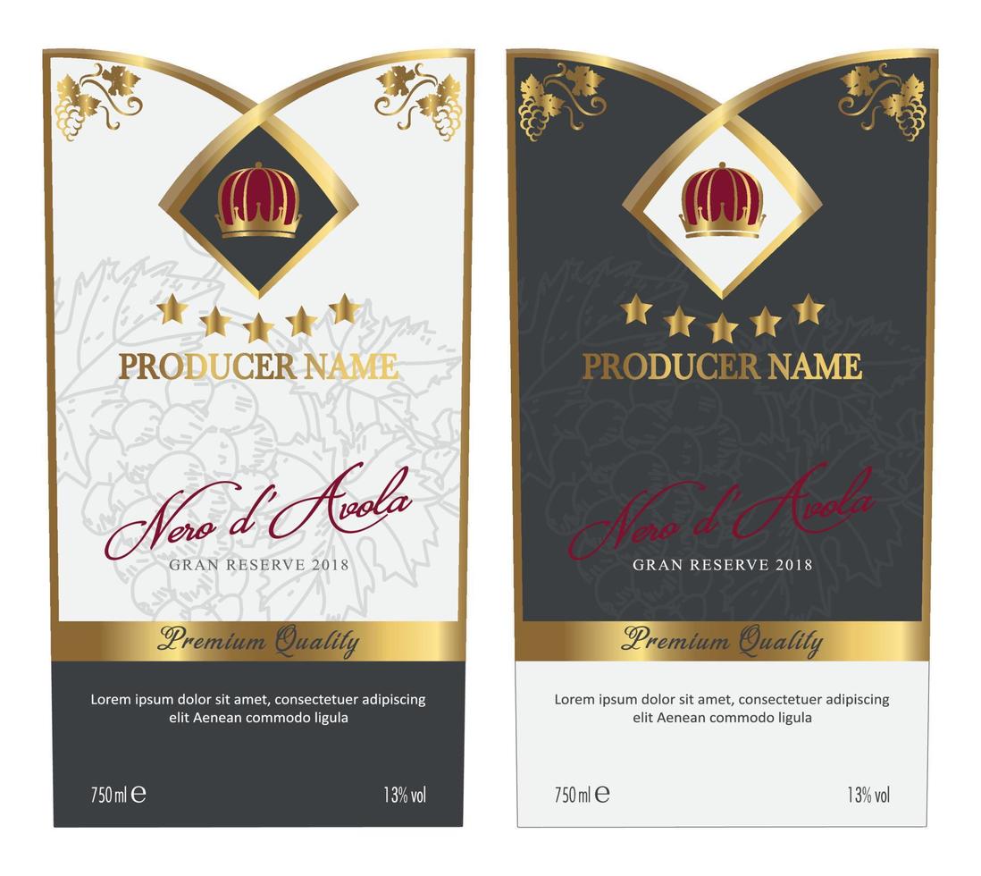 Premium Quality Red and White Wine Labels Set. Clean and Modern Design with Hand Drawn Grapes Bunch, Leaf and Stylish Minimal Typography. vector