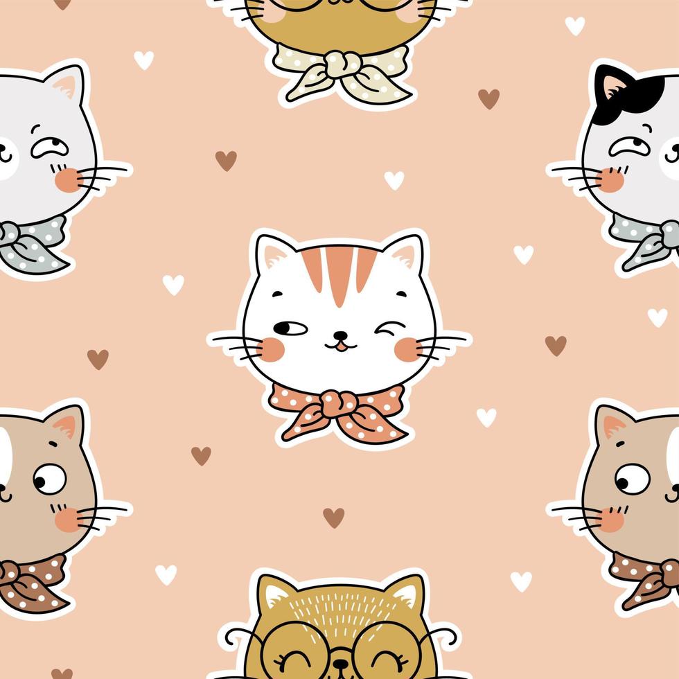 Cat faces cute seamless pattern for kids vector