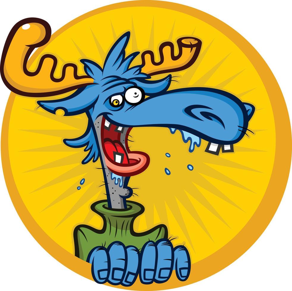 Illustration of a cartoon moose. Vector drawing elk in a flat style. Image is isolated on white background. Emblem, logo, mascot for the company. Comic stupid moose symbol, the company's brand.