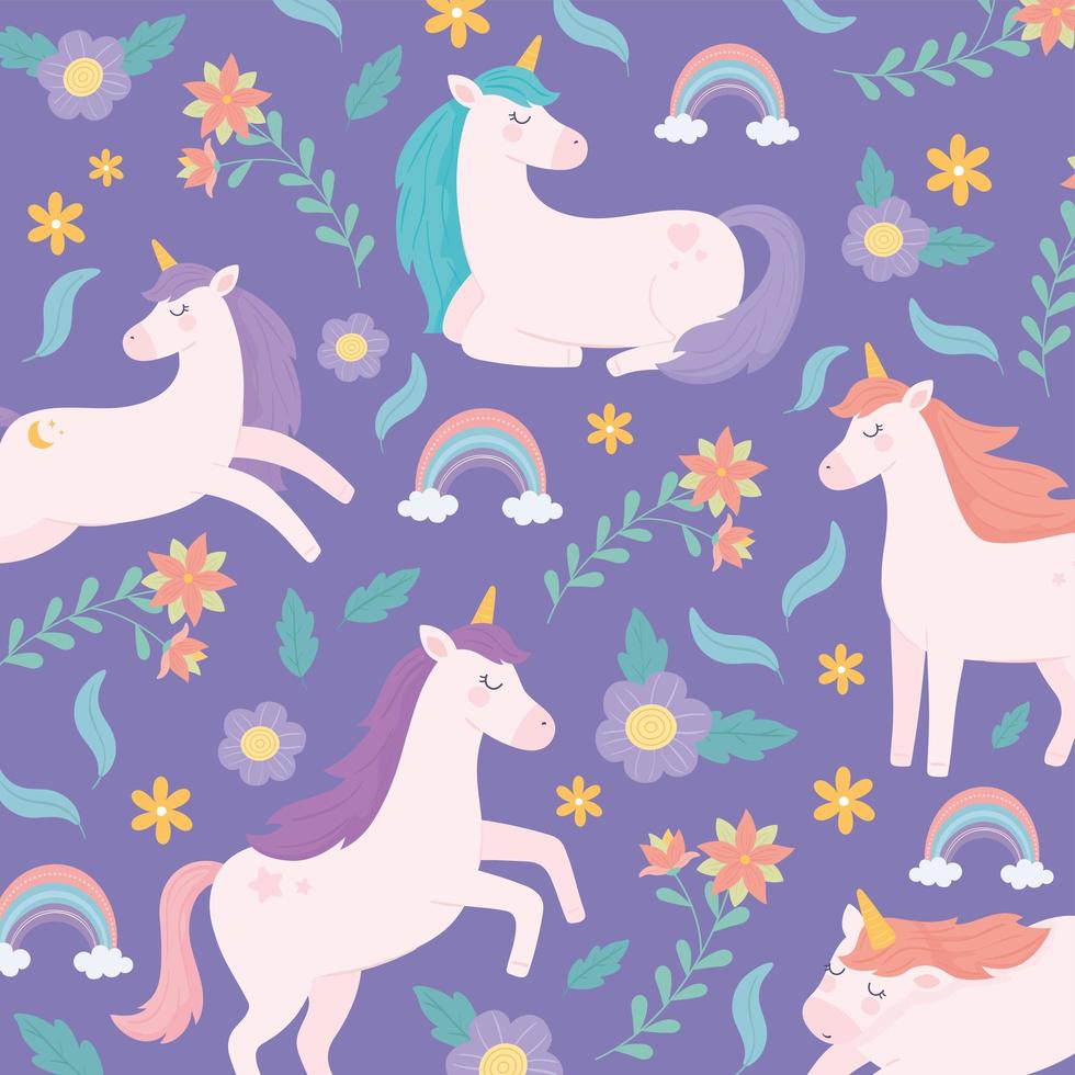 unicorns flowers and rainbow vector