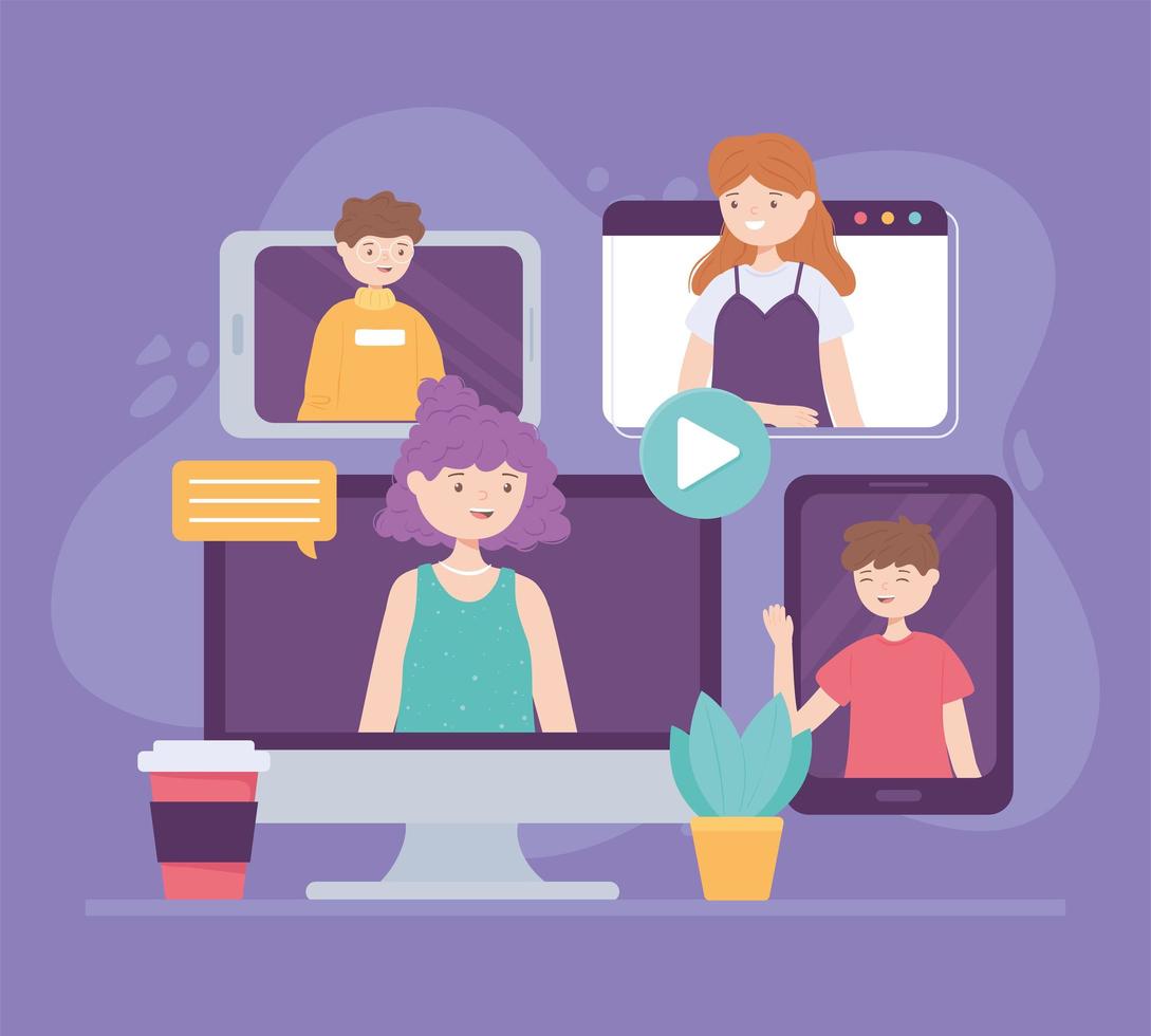men and women video calls vector